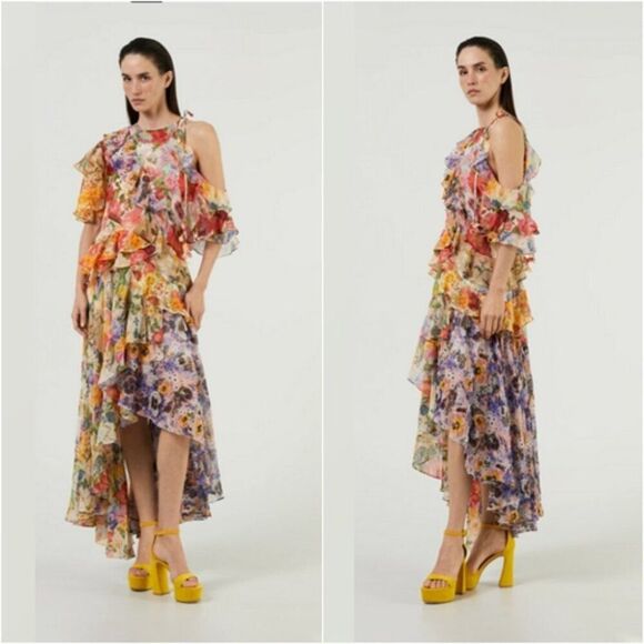 ZIMMERMANN Wonderland Flounce Floral Dress Asymmetrical High Low Tiered Ruffles - Picture 16 of 16